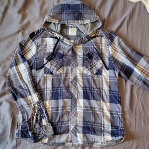 Blue Flannel Hooded Ecoths Jacket Size L